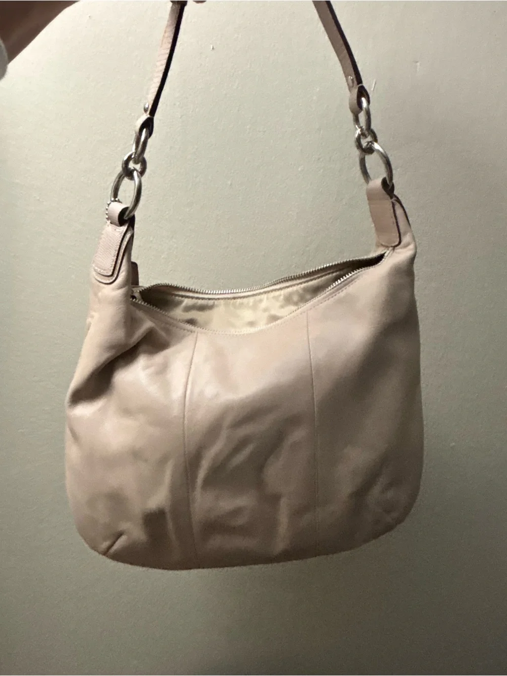 Coach Leather Kristen Hobo Shoulder Bag in Taupe - Women's Everyday Hobo